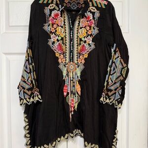 Johnny Was Black Tunic with Multicolor Embroidery
